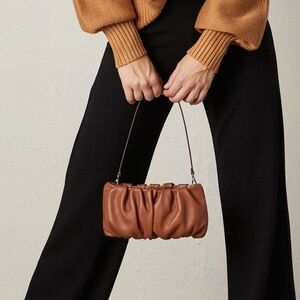 Staud The Bean Bag Leather Purse Clutch Shoulder Bag Wristlet in Rust Brown